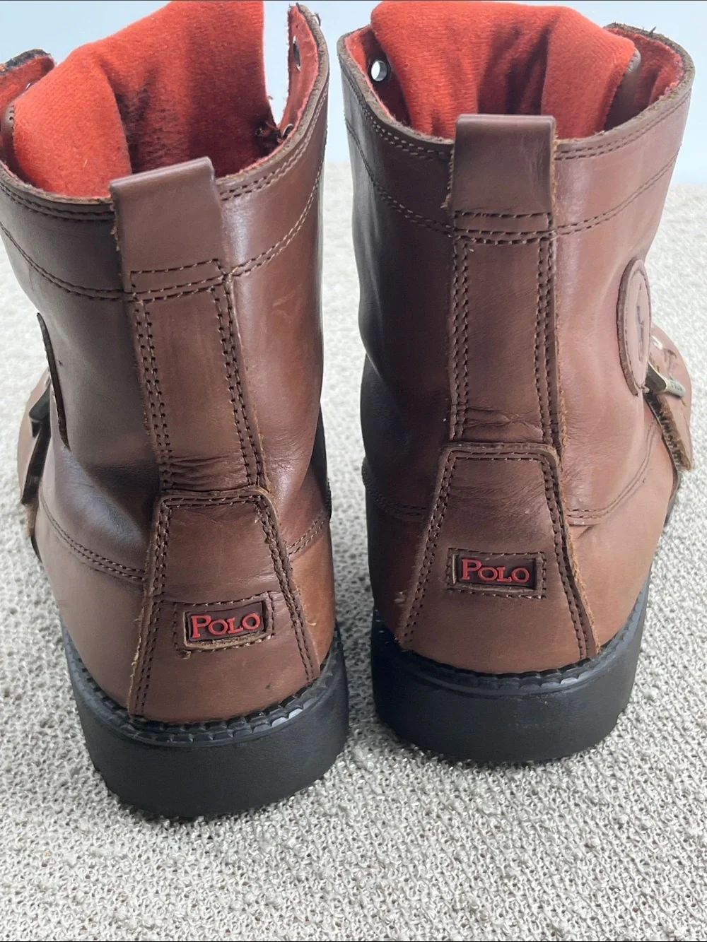Polo by Ralph Lauren Men’s Cognac Leather Lace-Up Buckle Boot